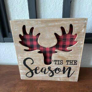 Rustic Buffalo Plaid “’Tis the Season” Wooden Sign